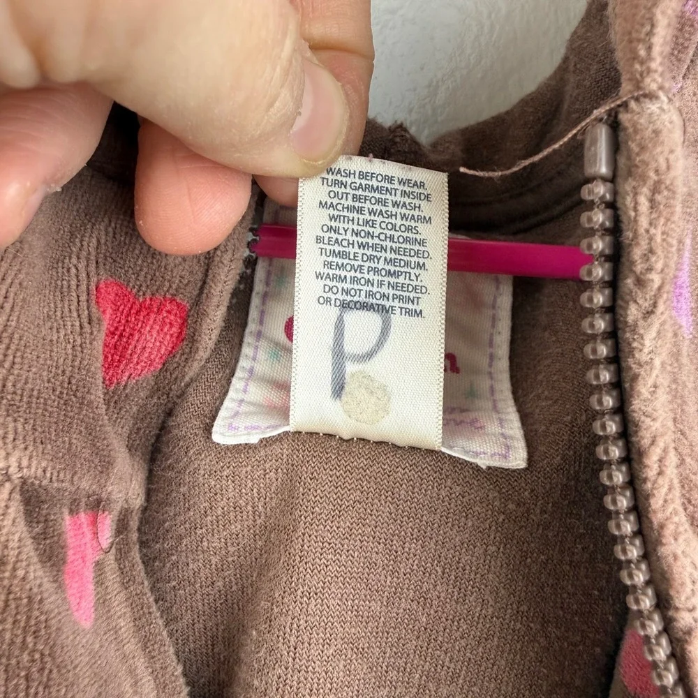OshKosh 3T‎ Brown Velour Heart Hoodie Zip Up Y2K Toddler Jacket Girls